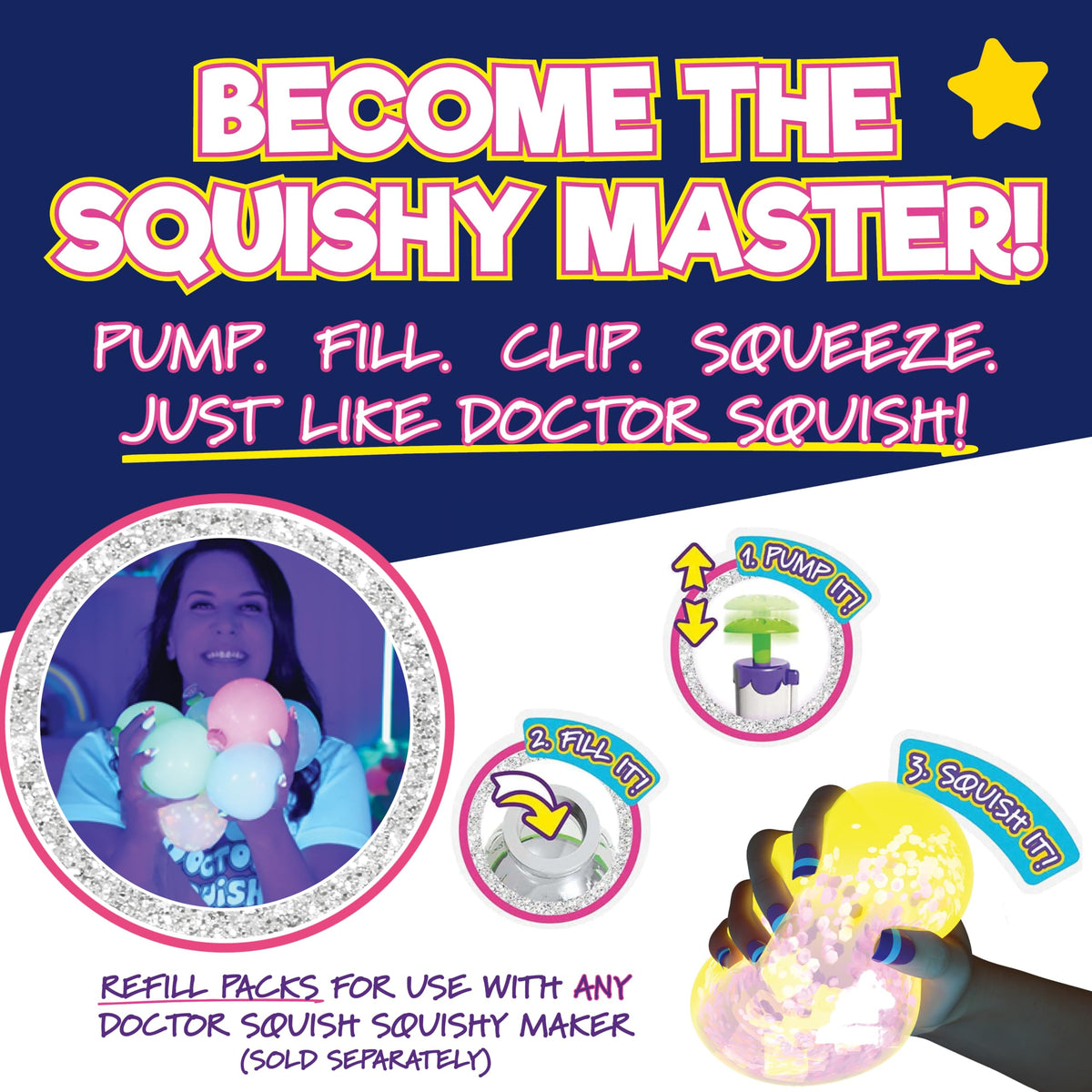 Doctor Squish Neon Refill Pack for Squishy Maker – Glow in the Dark Fun