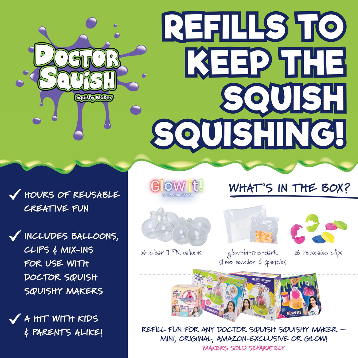 Doctor Squish Neon Refill Pack for Squishy Maker – Glow in the Dark Fun