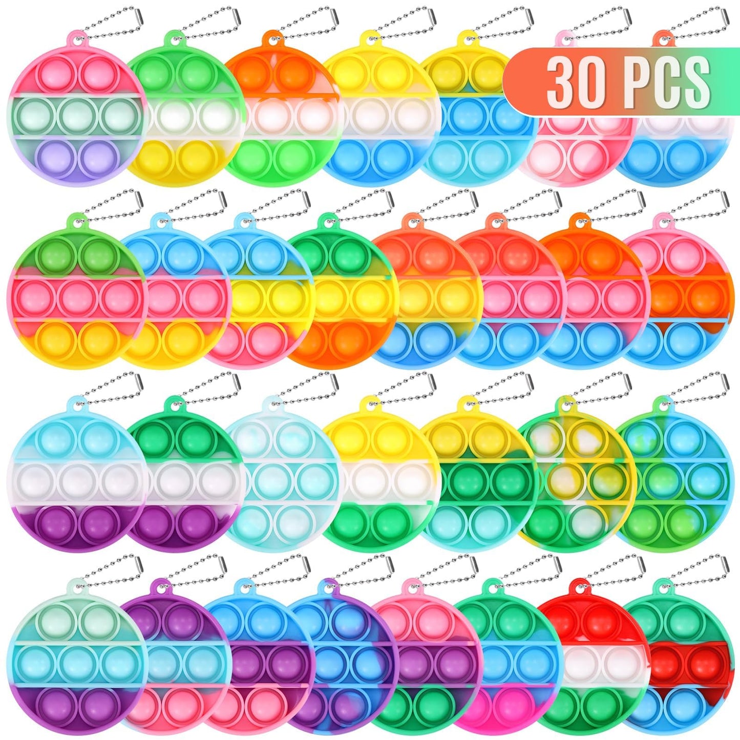 DODOLOL 30-Pack Kids Fidget Toys Bulk Party Favors | Mini Pop Fidget Keychains