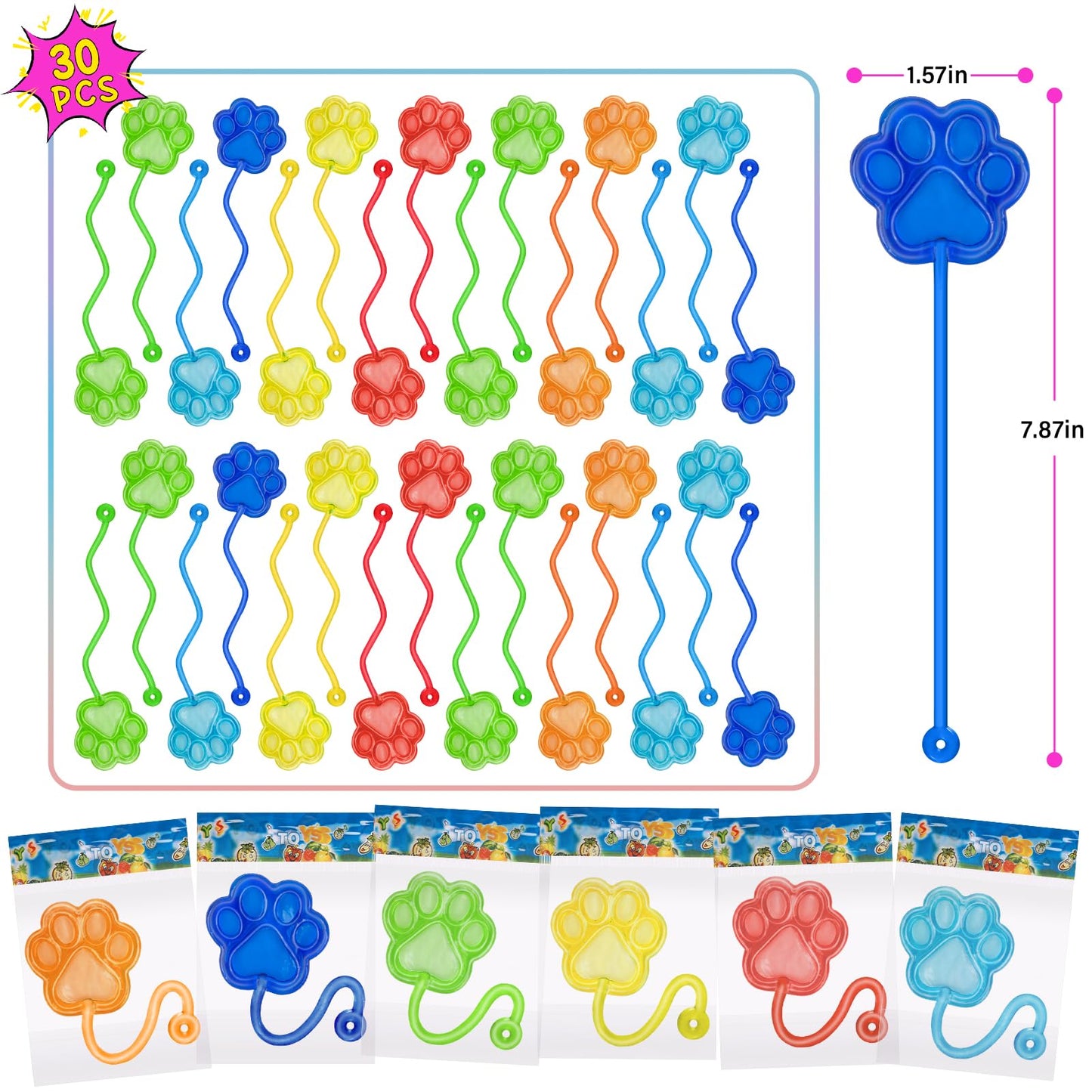 DODOLOL 30 PCS Sticky Hands — Dog Paw Shape Party Favors for Kids