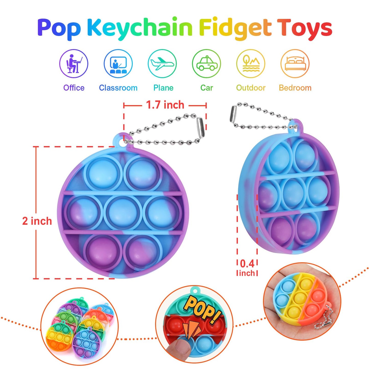 DODOLOL 30-Pack Kids Fidget Toys Bulk Party Favors | Mini Pop Fidget Keychains