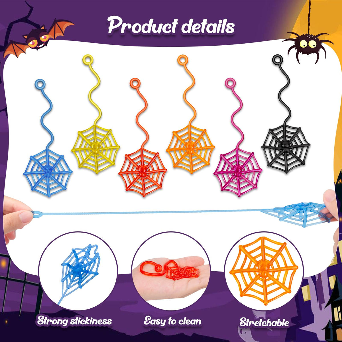 DODOLOL 30 Pcs Sticky Hands Spider Web – Party Favors, Halloween Decor & Bulk Kids Toys