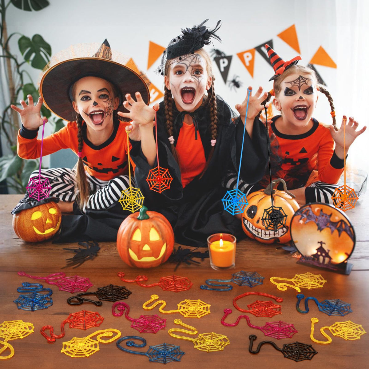 DODOLOL 30 Pcs Sticky Hands Spider Web – Party Favors, Halloween Decor & Bulk Kids Toys