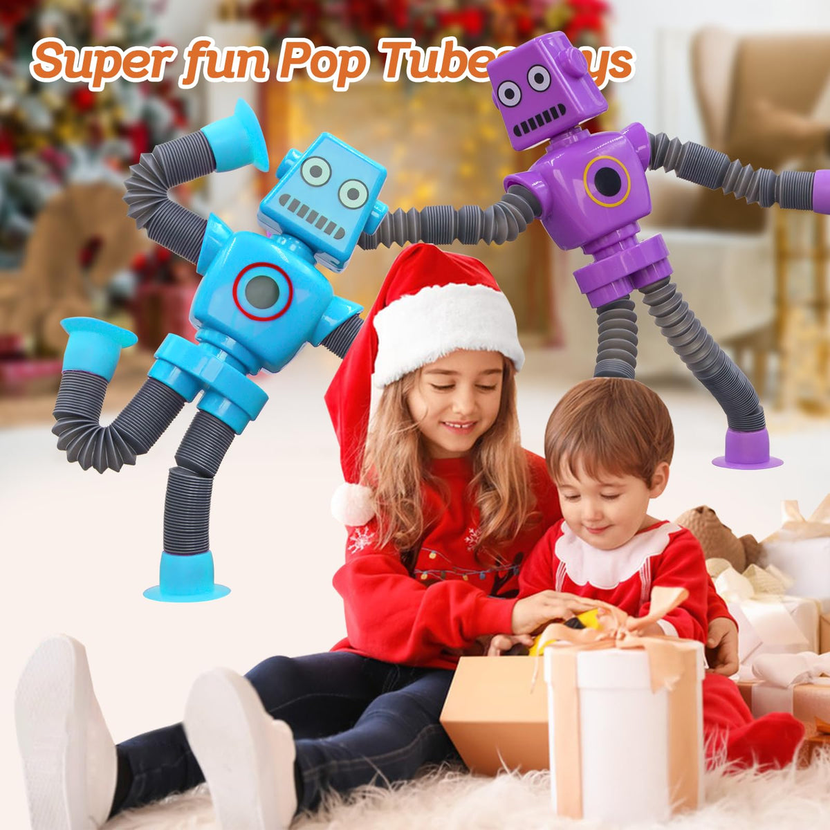 DoDoMagxanadu Pop Tubes Robot Fidget Toys — 2Pack Telescopic Pop Tube Stress Relief for Kids & Teens