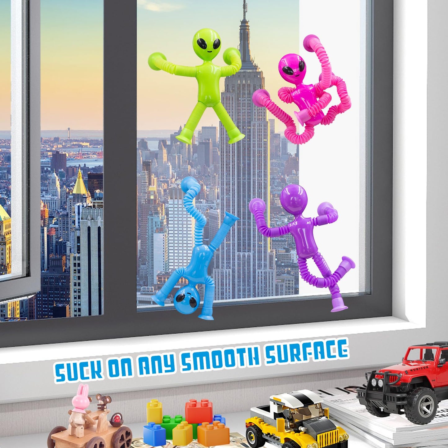 DoDoMagxanadu Pop Tubes Alien – 4 Pack Fidget Toys for Kids | Telescopic Suction Cup