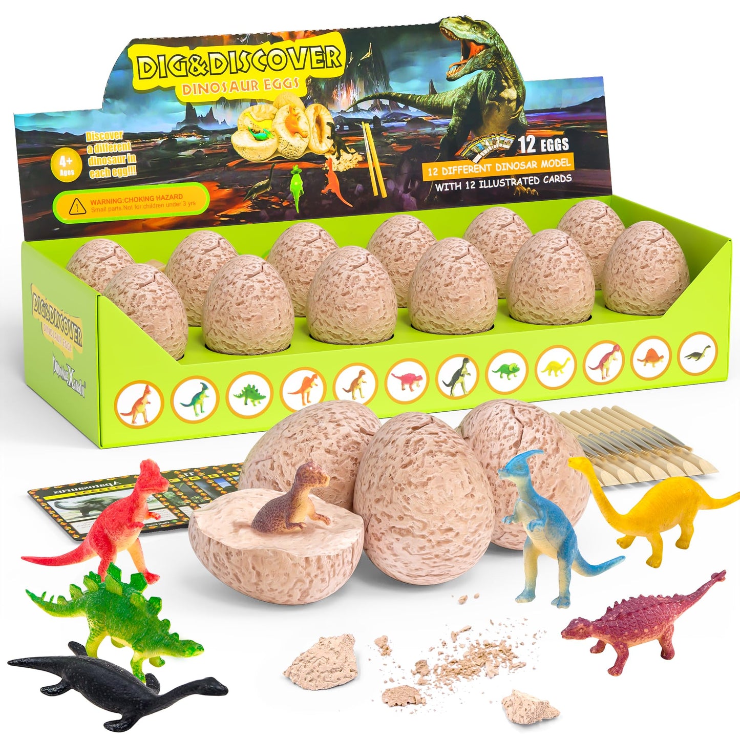 DoDoMagxanadu Dinosaur Eggs Dig Kit – 12 Dino Eggs Excavation Toy for Kids 3–12