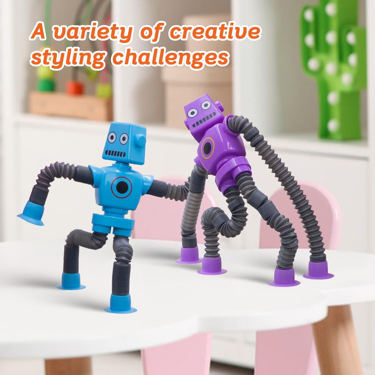 DoDoMagxanadu Pop Tubes Robot Fidget Toys — 2Pack Telescopic Pop Tube Stress Relief for Kids & Teens