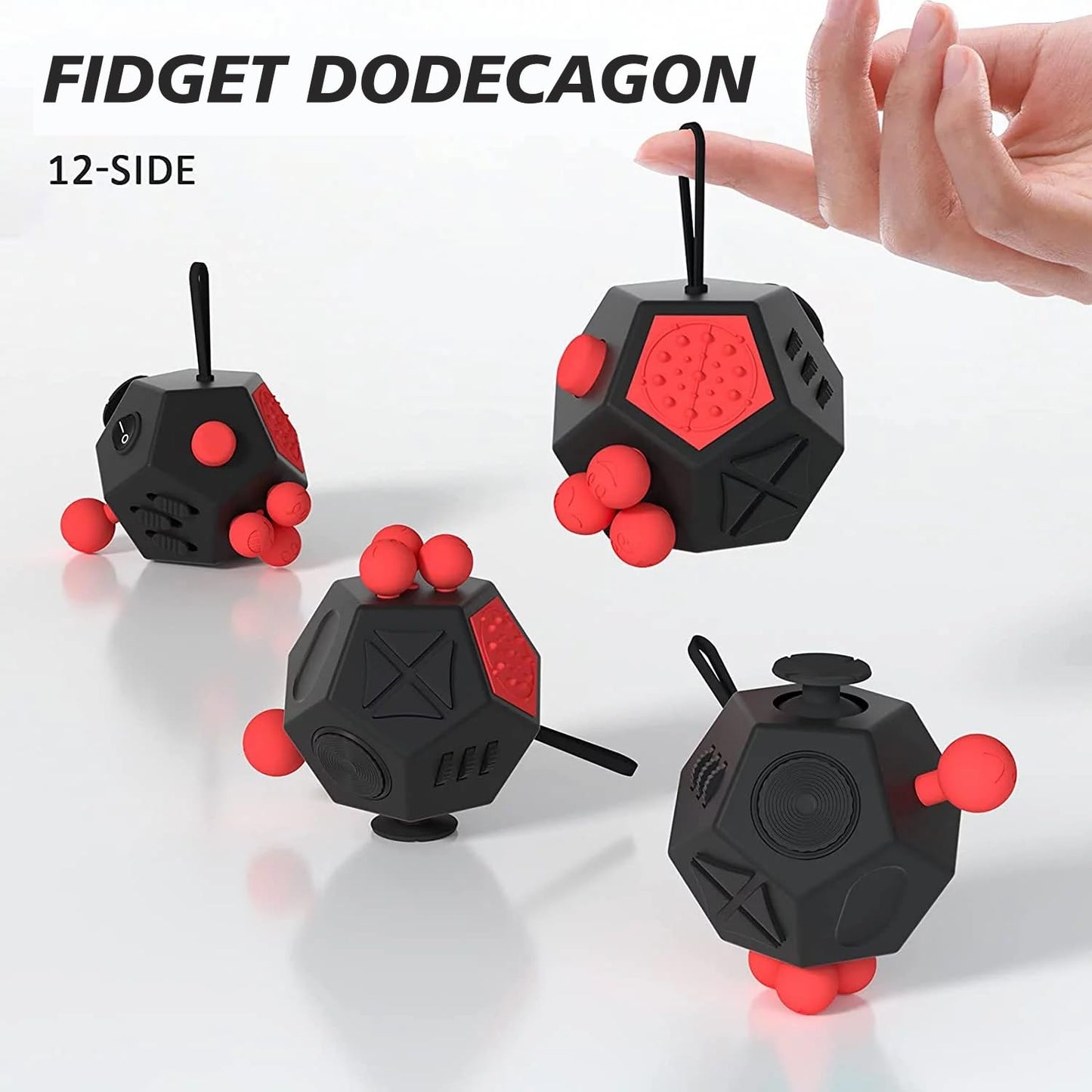 DoDoMagxanadu Fidget Dodecagon – 12-Sided Sensory Cube (A4 Black/Red) for Focus