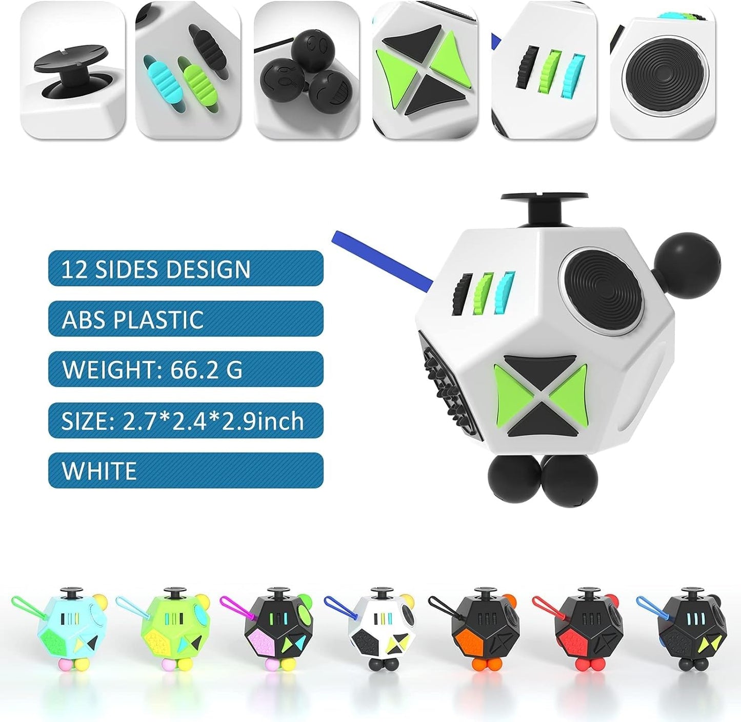 DoDoMagxanadu Fidget Dodecagon – 12-Side Stress-Relief Cube (A2 White) | Portable Focus Toy