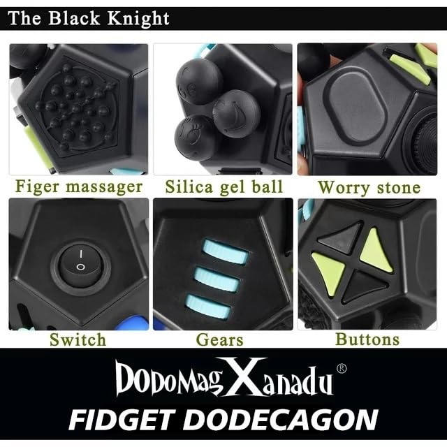 DoDoMagxanadu Fidget Dodecagon – 12-Side Stress Relief Cube (A5 Black)