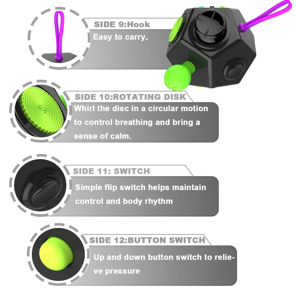 DoDoMagxanadu Fidget Dodecagon – 12-Side Fidget Cube for Focus, Travel, and Relaxed Play