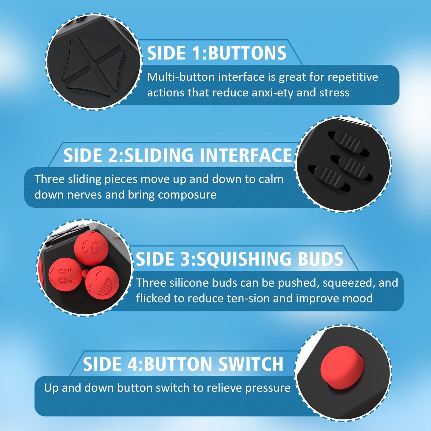 DoDoMagxanadu Fidget Dodecagon – 12-Sided Sensory Cube (A4 Black/Red) for Focus