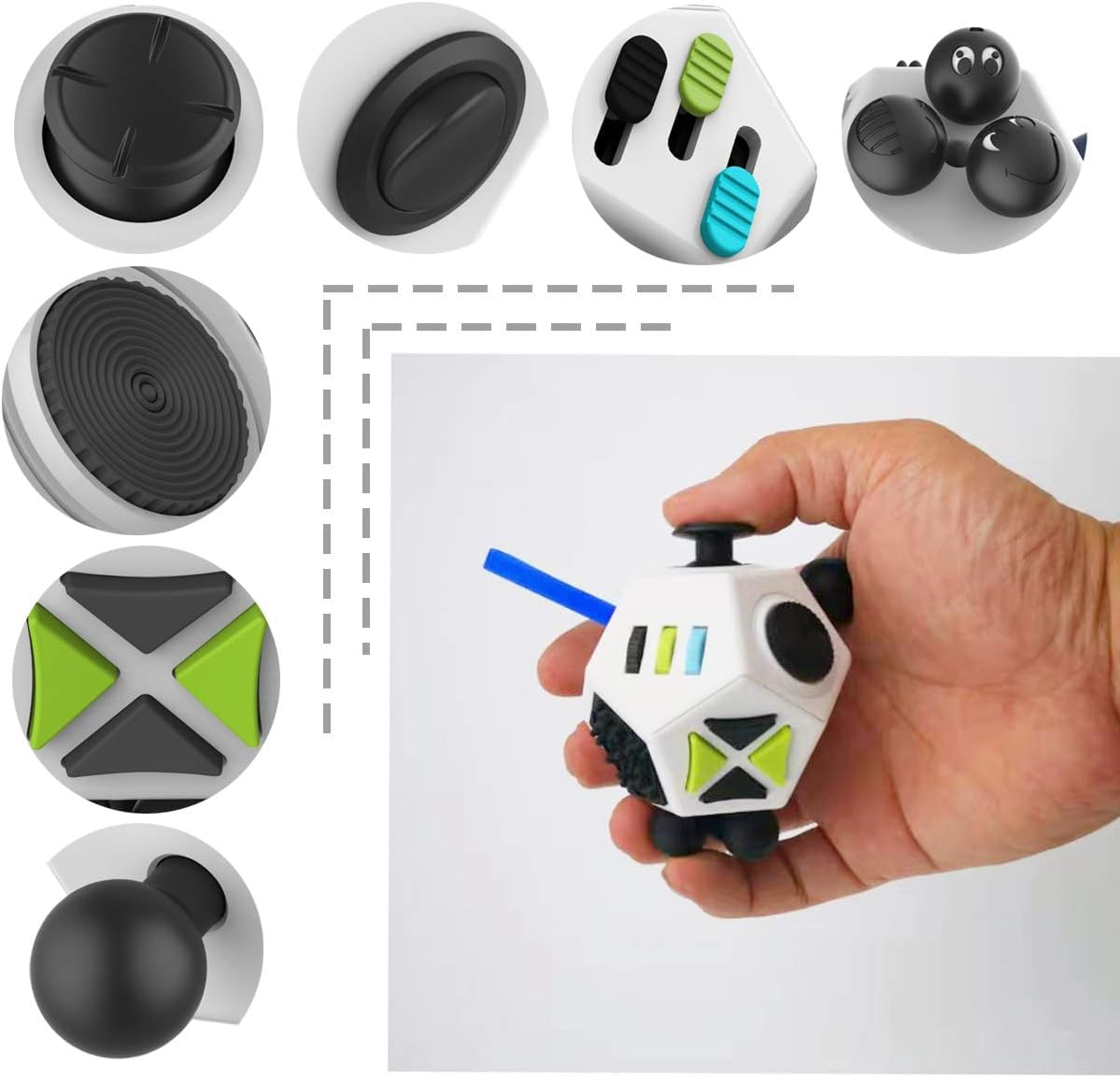 DoDoMagxanadu Fidget Dodecagon – 12-Side Stress-Relief Cube (A2 White) | Portable Focus Toy