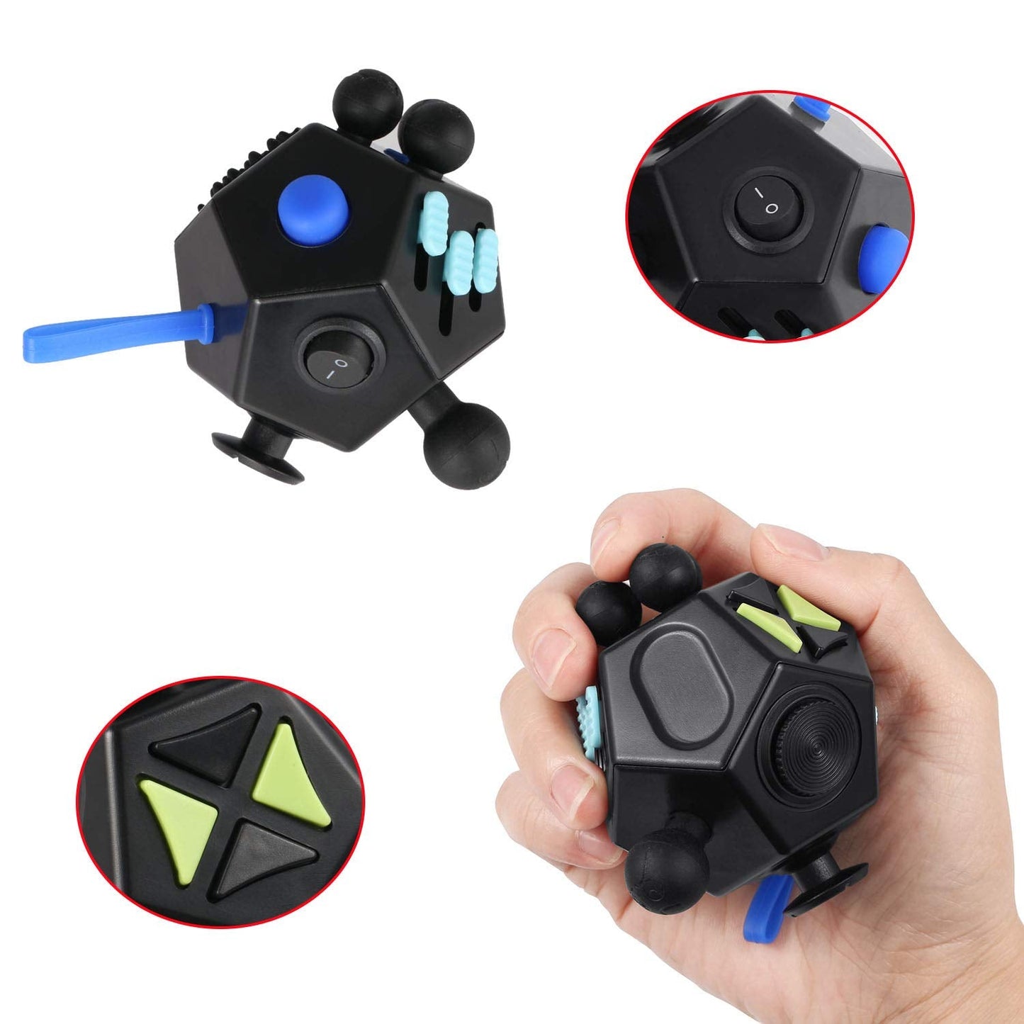 DoDoMagxanadu Fidget Dodecagon – 12-Side Stress Relief Cube (A5 Black)