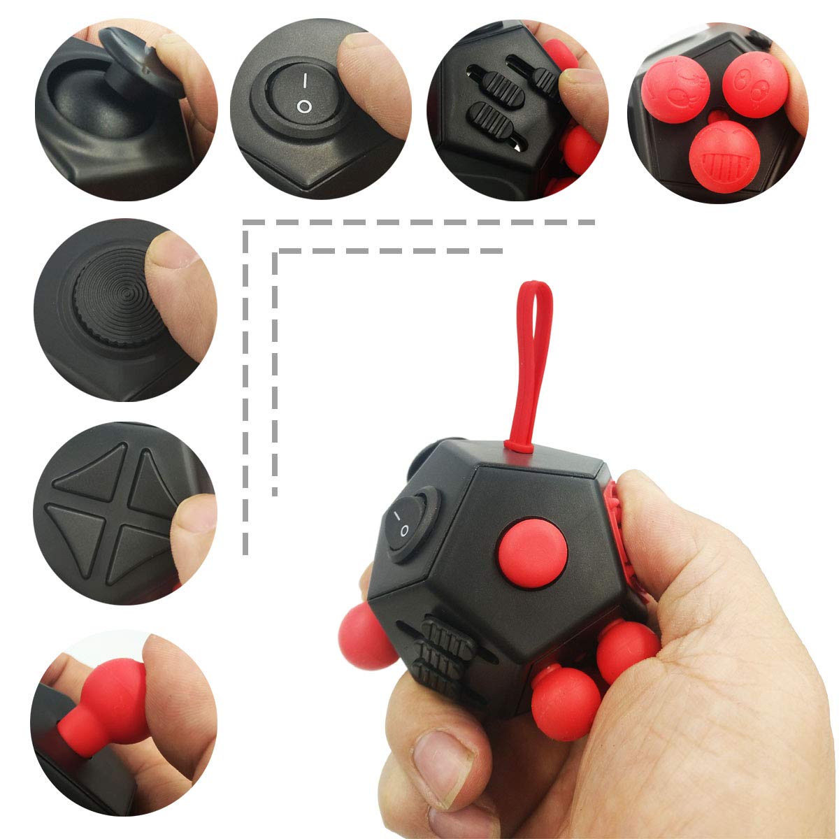 DoDoMagxanadu Fidget Dodecagon – 12-Sided Sensory Cube (A4 Black/Red) for Focus