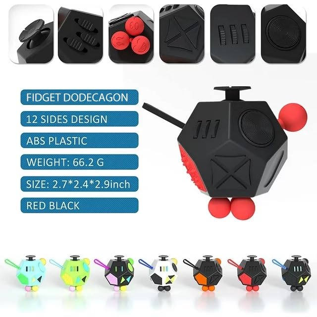 DoDoMagxanadu Fidget Dodecagon – 12-Sided Sensory Cube (A4 Black/Red) for Focus