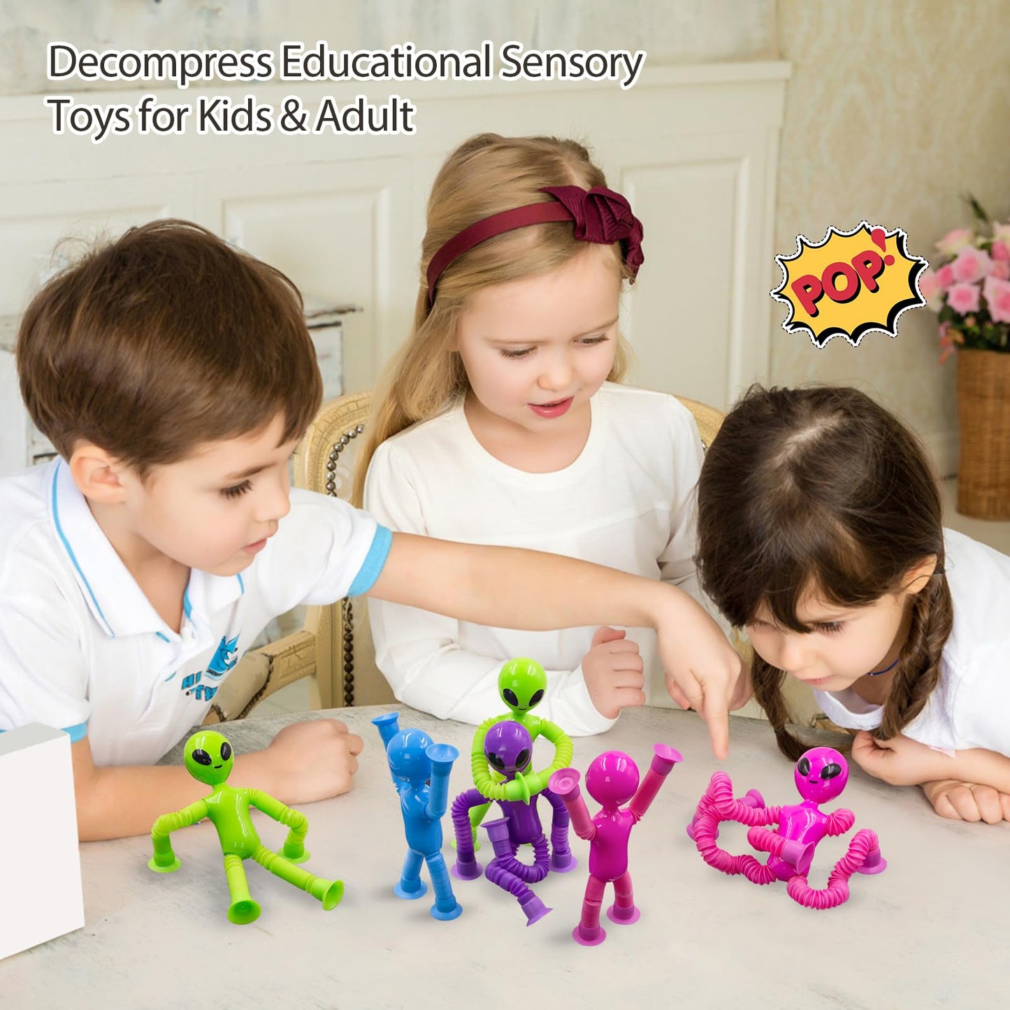DoDoMagxanadu Pop Tubes Alien – 4 Pack Fidget Toys for Kids | Telescopic Suction Cup