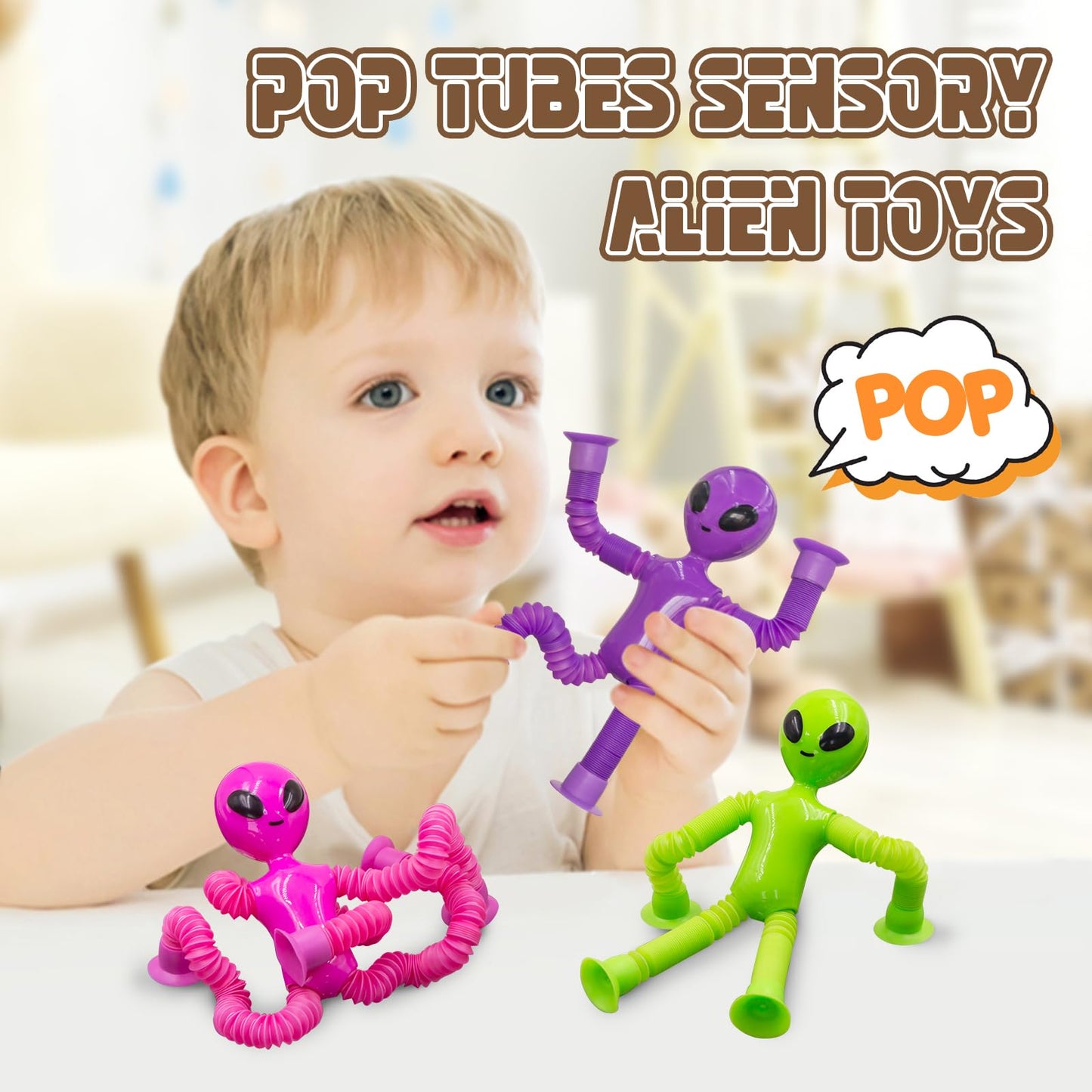 DoDoMagxanadu Pop Tubes Alien – 4 Pack Fidget Toys for Kids | Telescopic Suction Cup