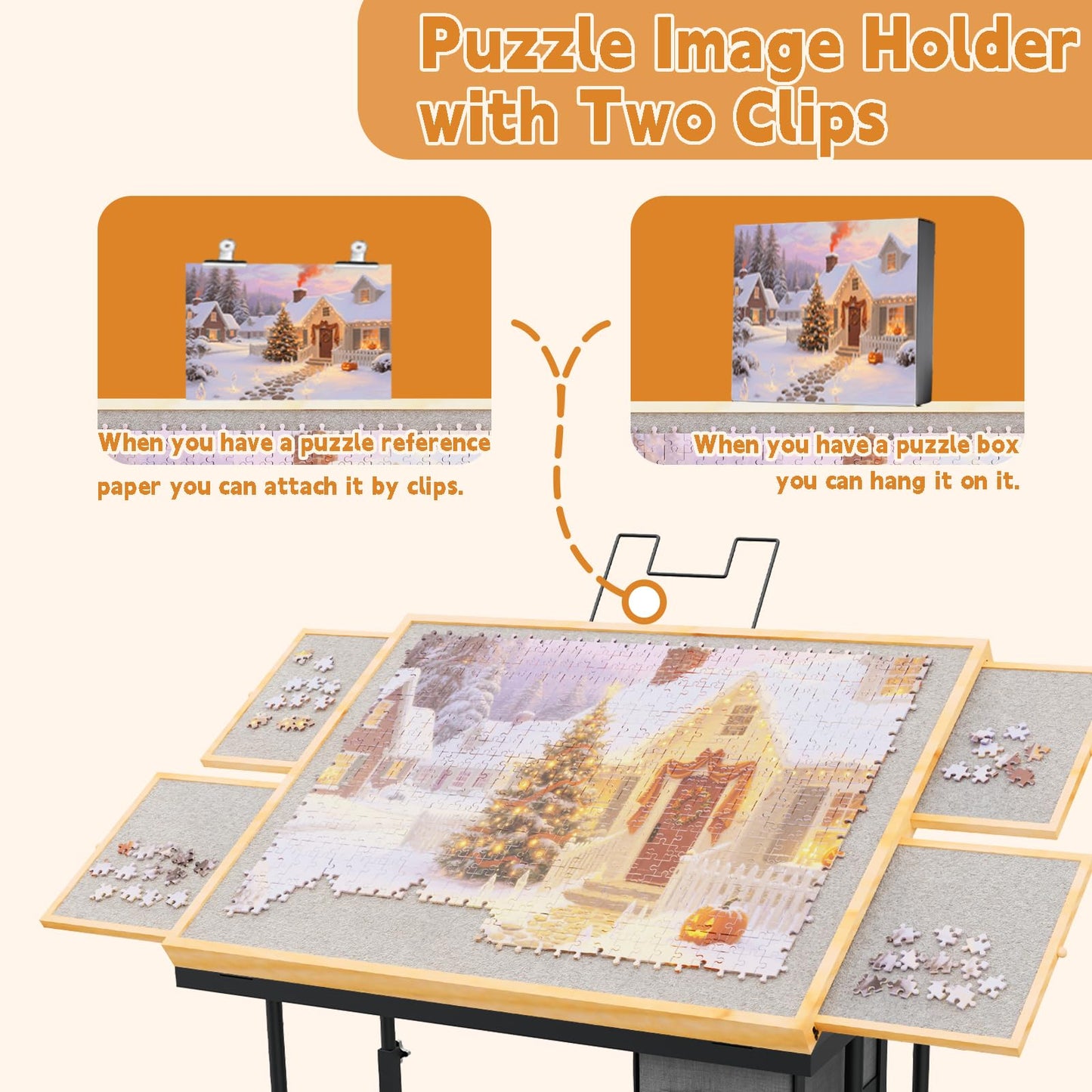 Doerpuz Jigsaw Puzzle Table with Drawers, Adjustable 5 Angles, Cover & Wheels – Gray