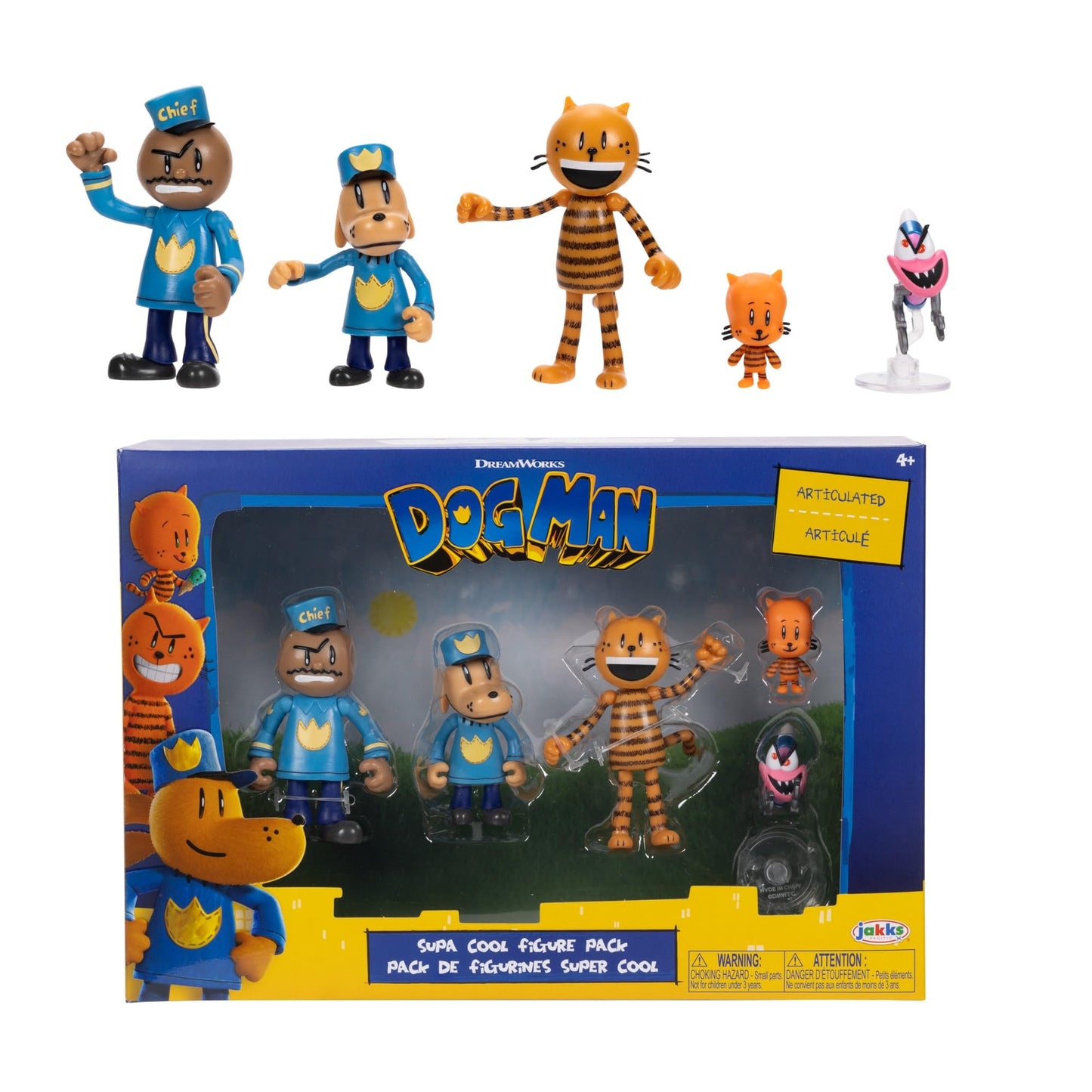 Dog Man Movie Action Figures Multipack – 2.5-Inch Poseable Set (Lil Petey, Petey, Chief, Flippy)