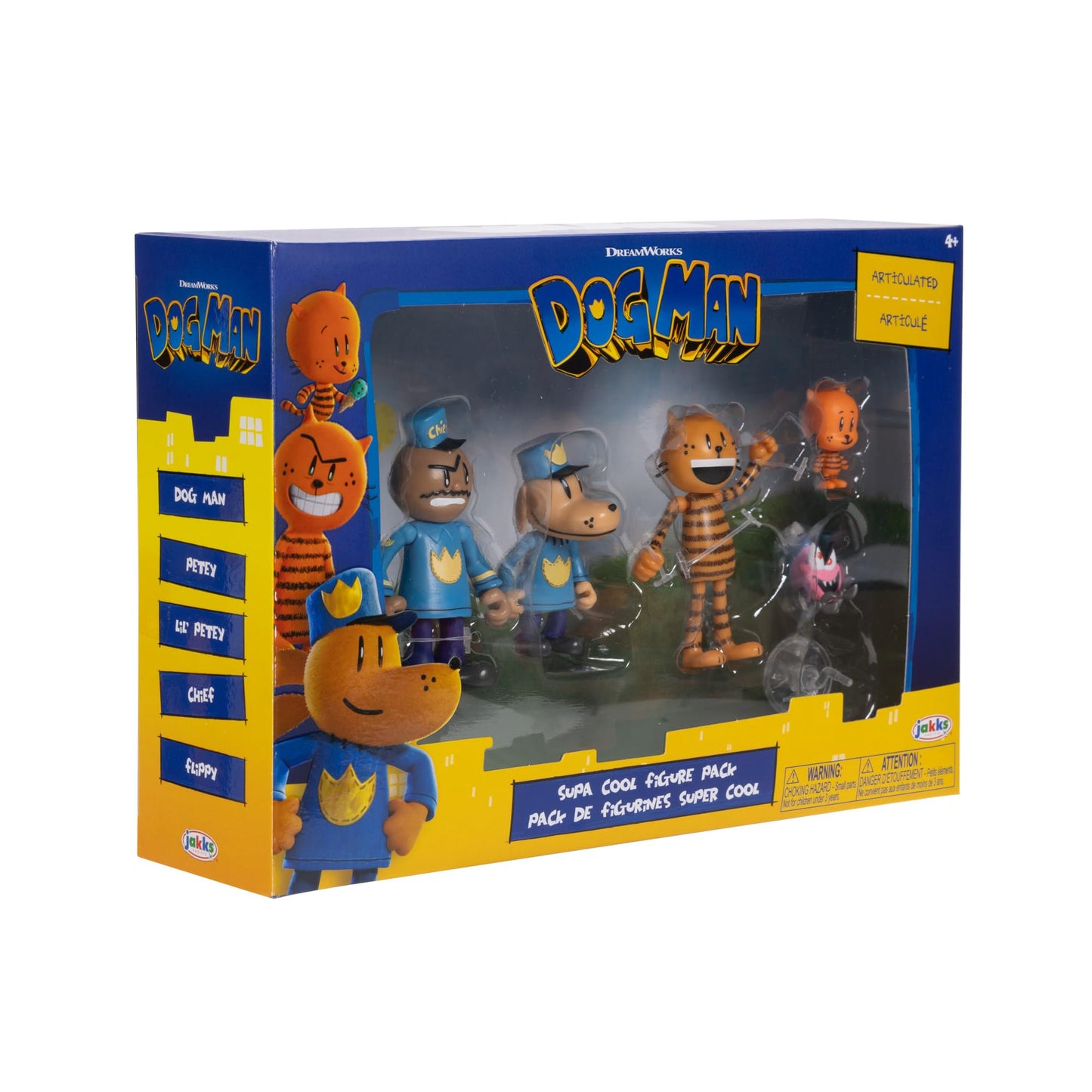 Dog Man Movie Action Figures Multipack – 2.5-Inch Poseable Set (Lil Petey, Petey, Chief, Flippy)