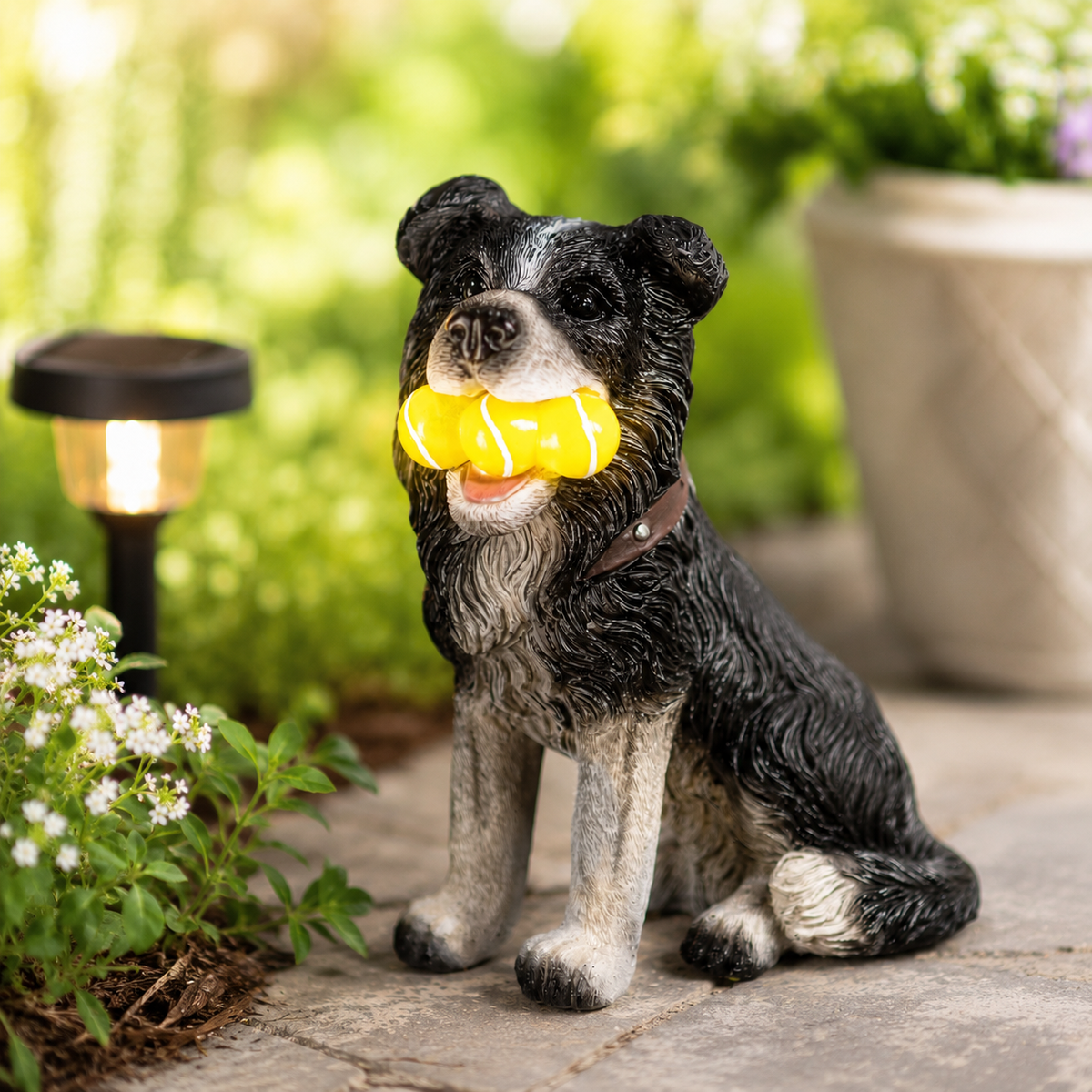 Solar Dog Garden Ornament with Light Up Tennis Balls 31cm