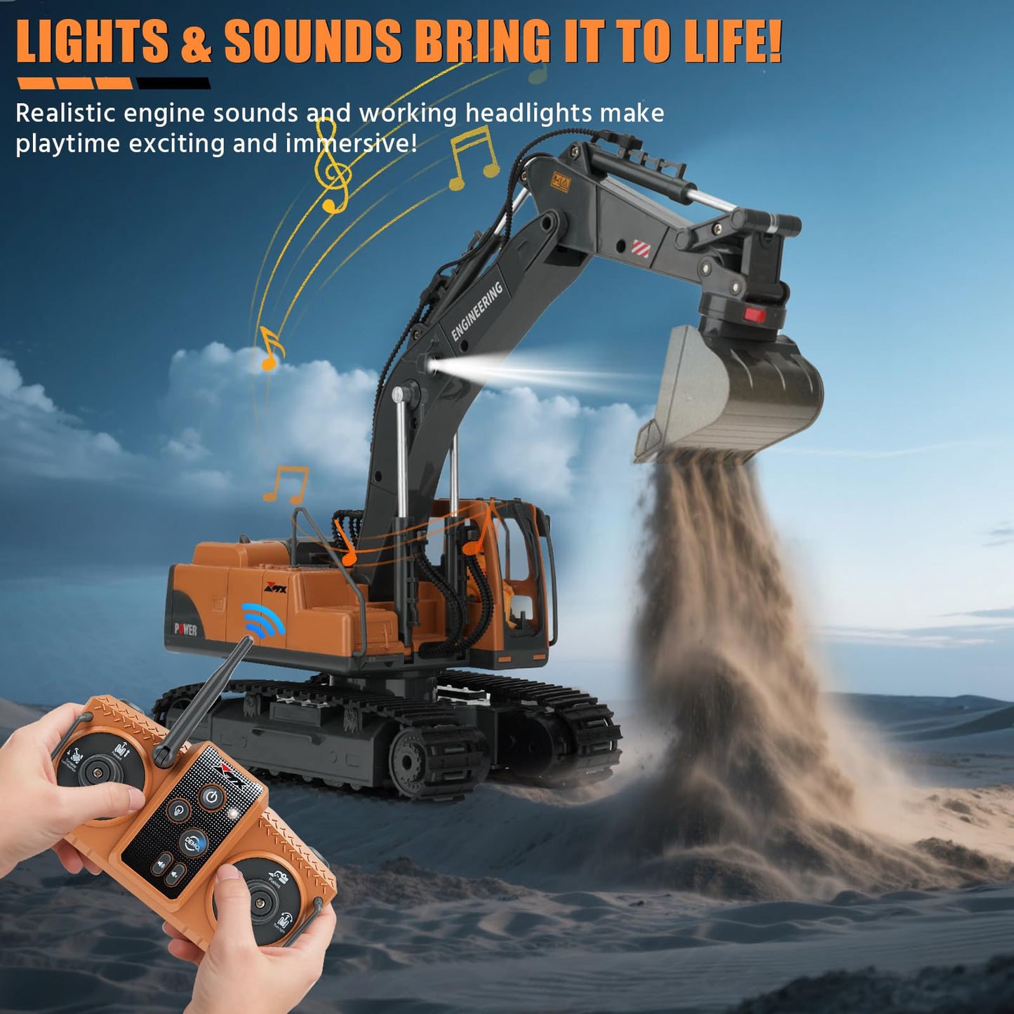 Dogern RC Excavator Toy – 3-in-1 Bucket, Claw & Drill, 14-Channel Remote with 680° Rotation