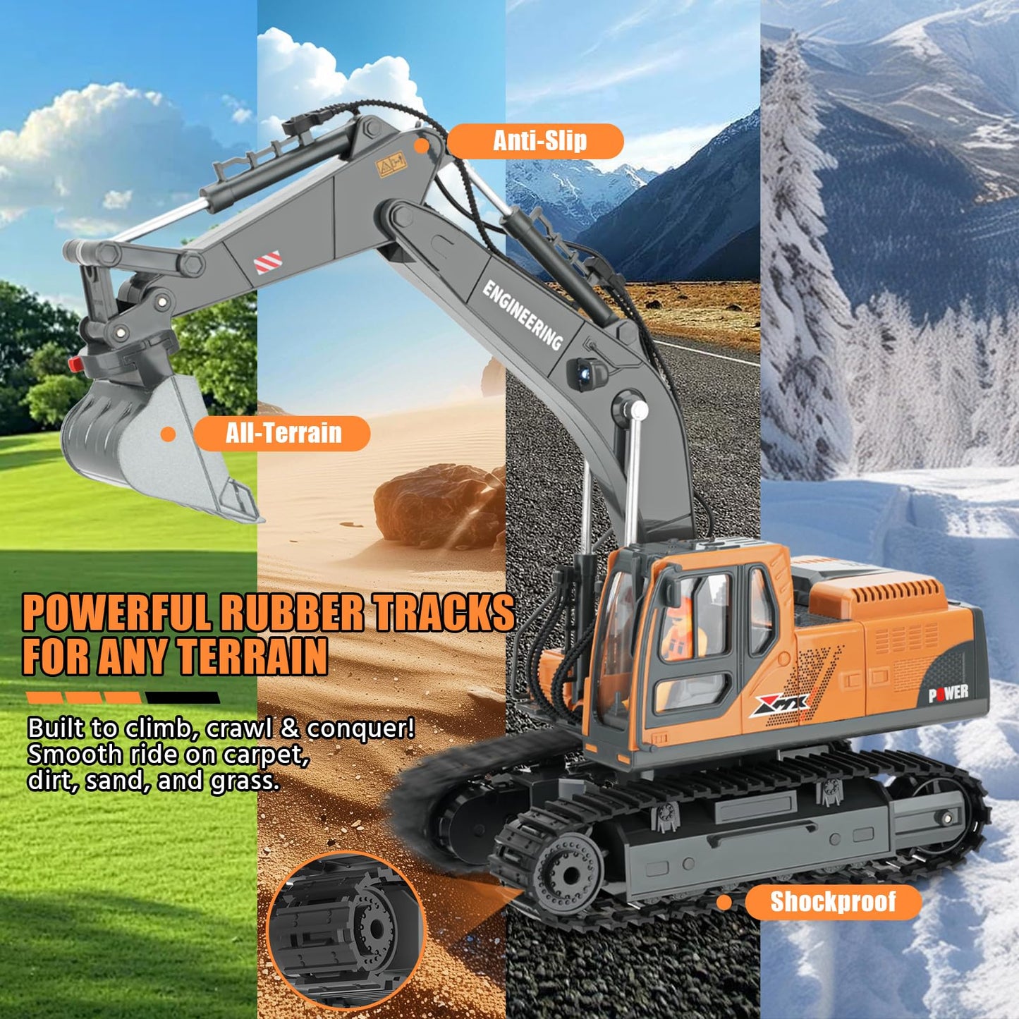Dogern RC Excavator Toy – 3-in-1 Bucket, Claw & Drill, 14-Channel Remote with 680° Rotation