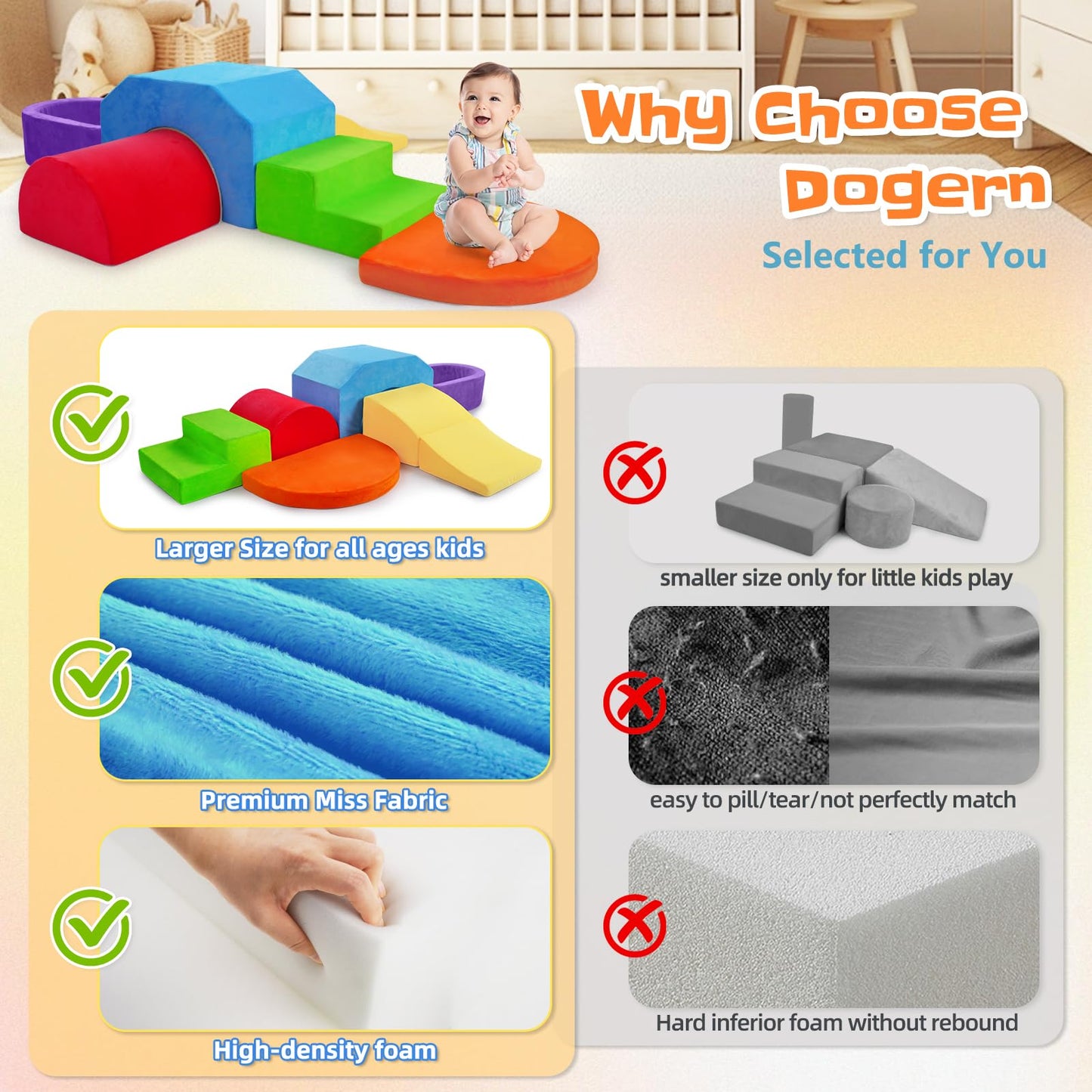 DOGERN 6-Piece Soft Foam Climbing Blocks for Toddlers – Indoor Climb & Crawl Play Set