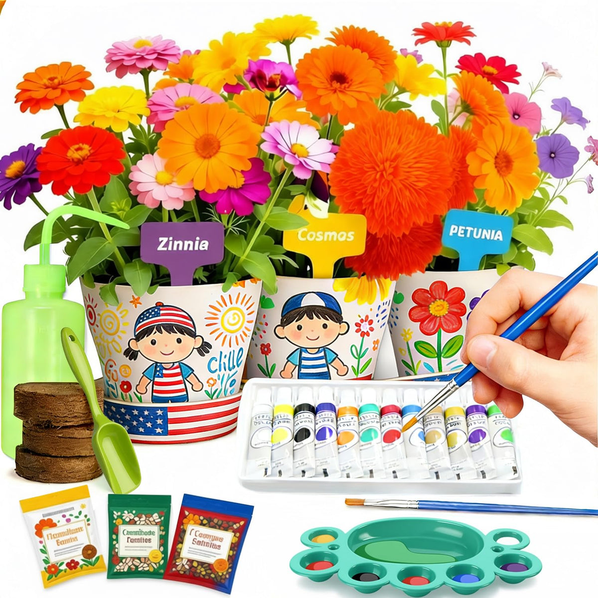 Doiaz Paint & Plant Gardening Kit — 3 Pots for Kids, Creative DIY Garden Gift