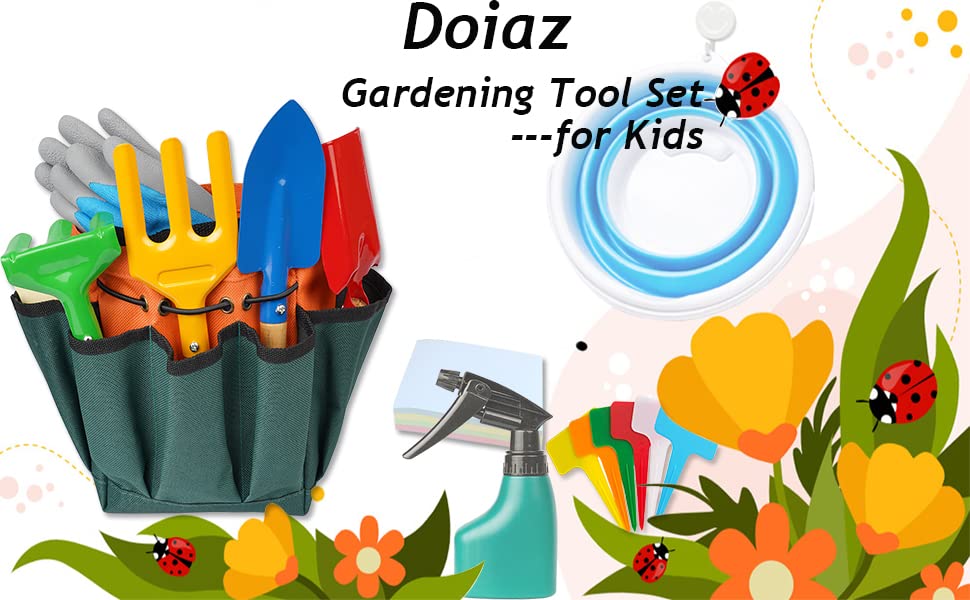 Doiaz Kidz Gardening Tool Set – Kids Garden Tools Kit with Hat & Apron
