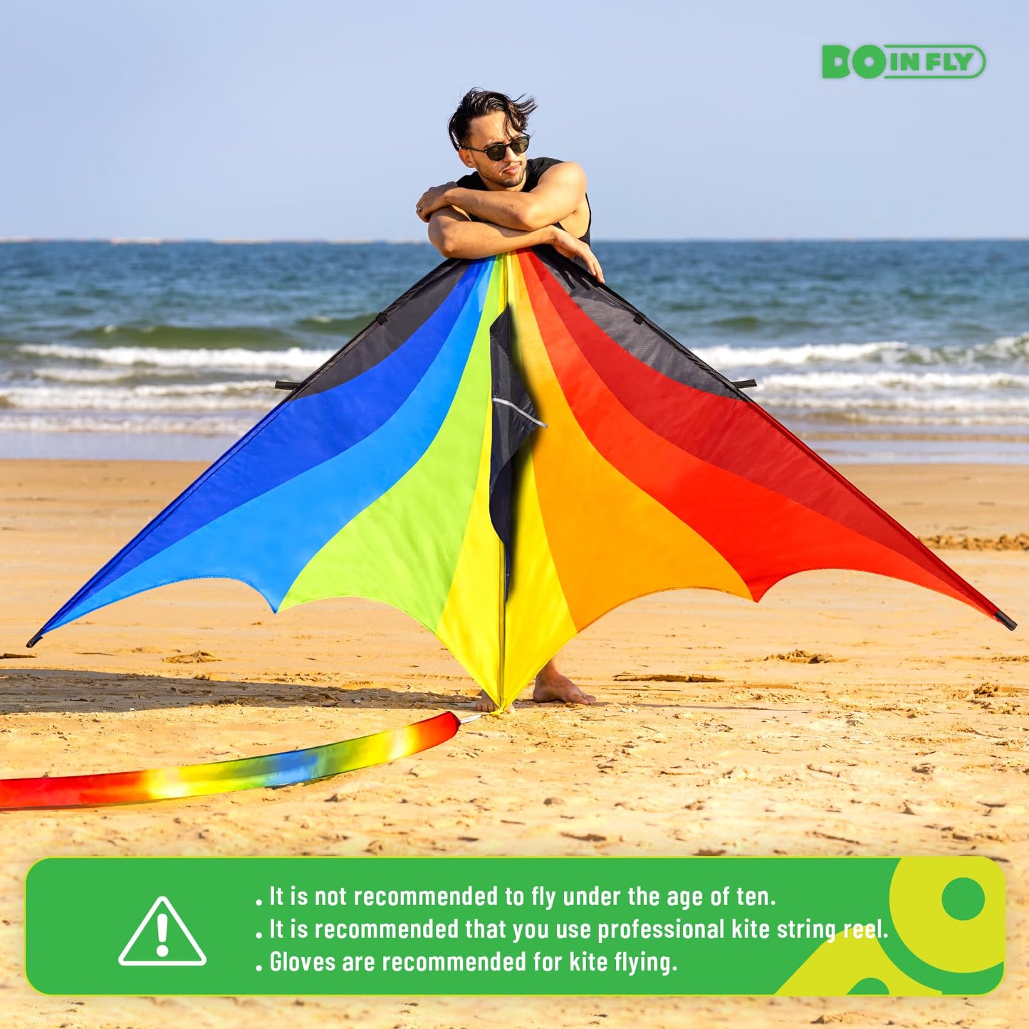 Doinfly Triangular Delta Kite 2.8m – Easy to Fly, Eye-Catching Rainbow Design