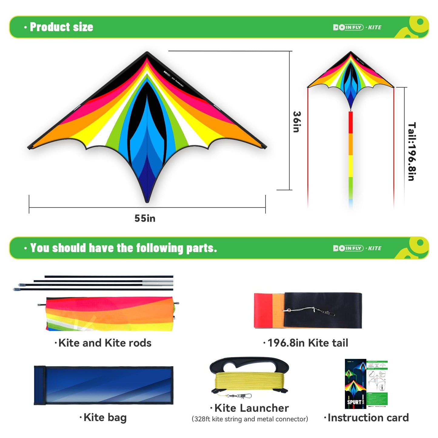 Doinfly Triangular Delta Kite – Easy to Fly, Rainbow Design, 1.4m