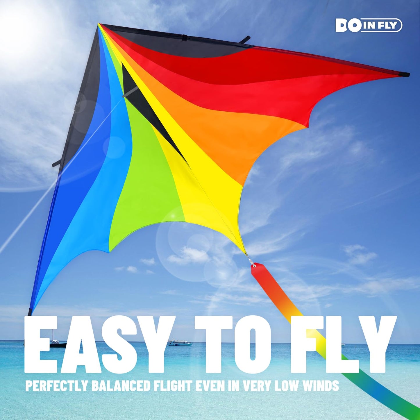 Doinfly Triangular Delta Kite 2.8m – Easy to Fly, Eye-Catching Rainbow Design