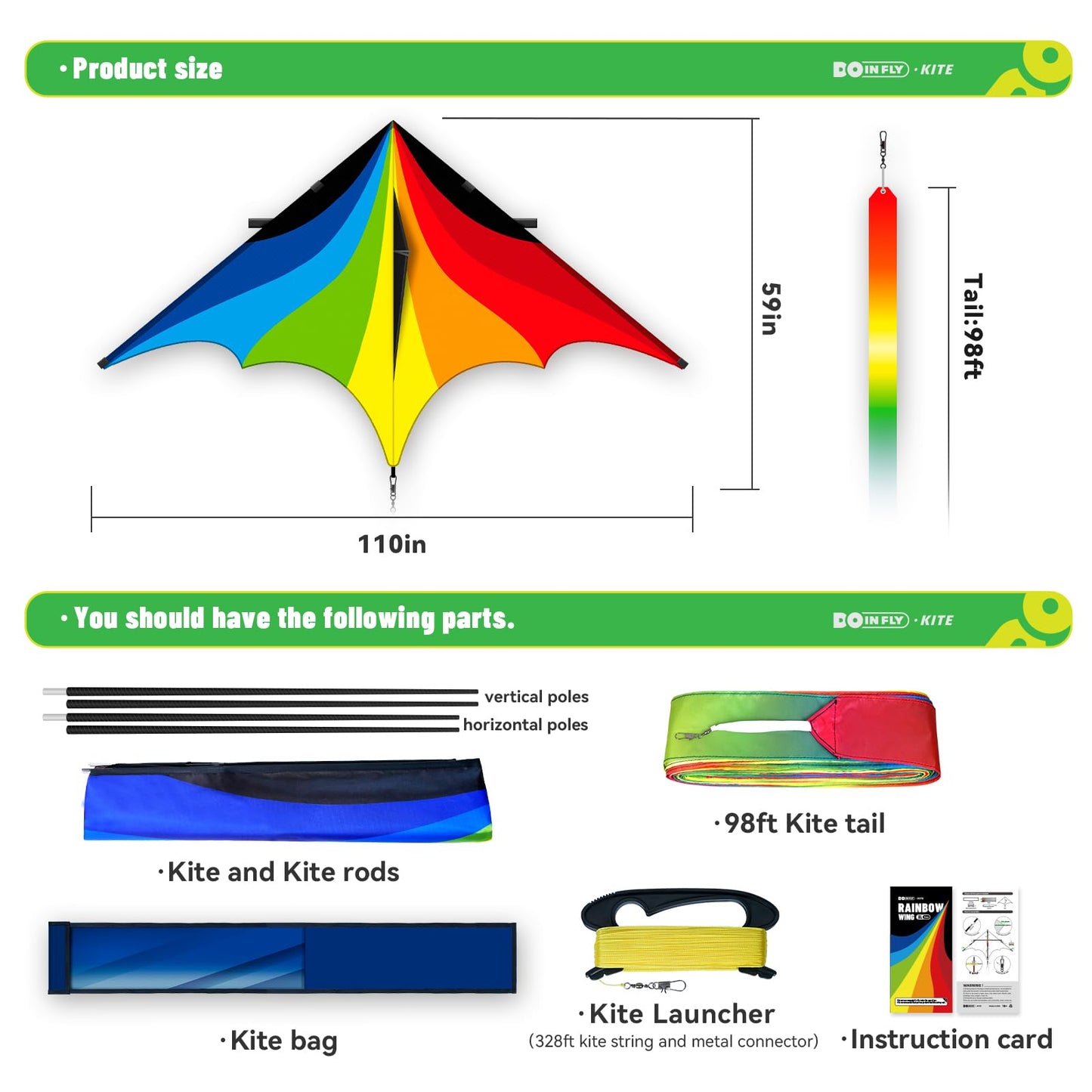 Doinfly Triangular Delta Kite 2.8m – Easy to Fly, Eye-Catching Rainbow Design