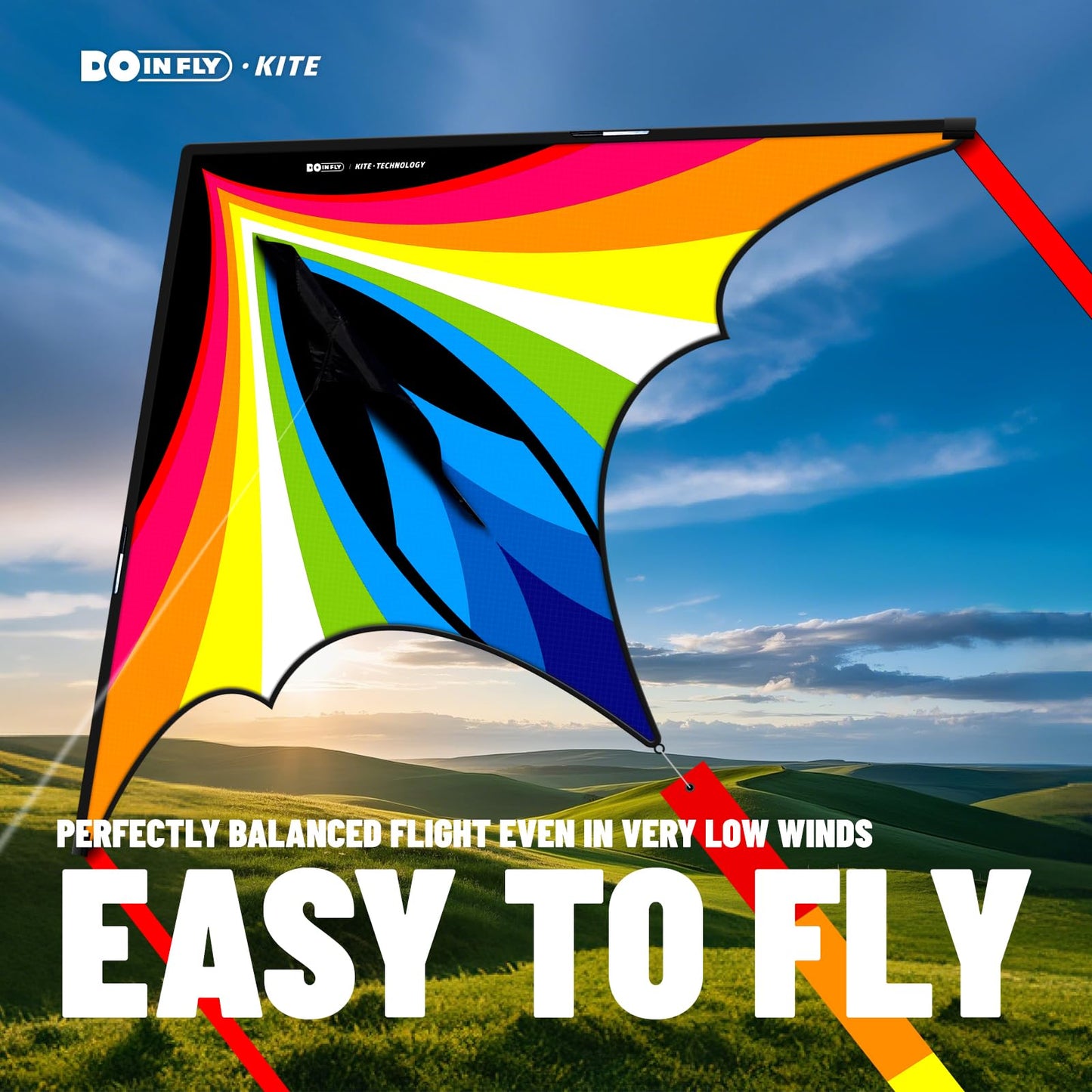 Doinfly Triangular Delta Kite – Easy to Fly, Rainbow Design, 1.4m
