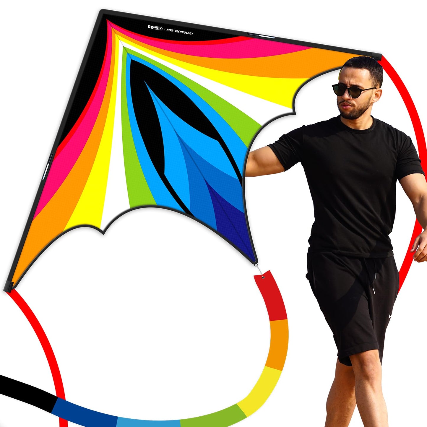 Doinfly Triangular Delta Kite – Easy to Fly, Rainbow Design, 1.4m