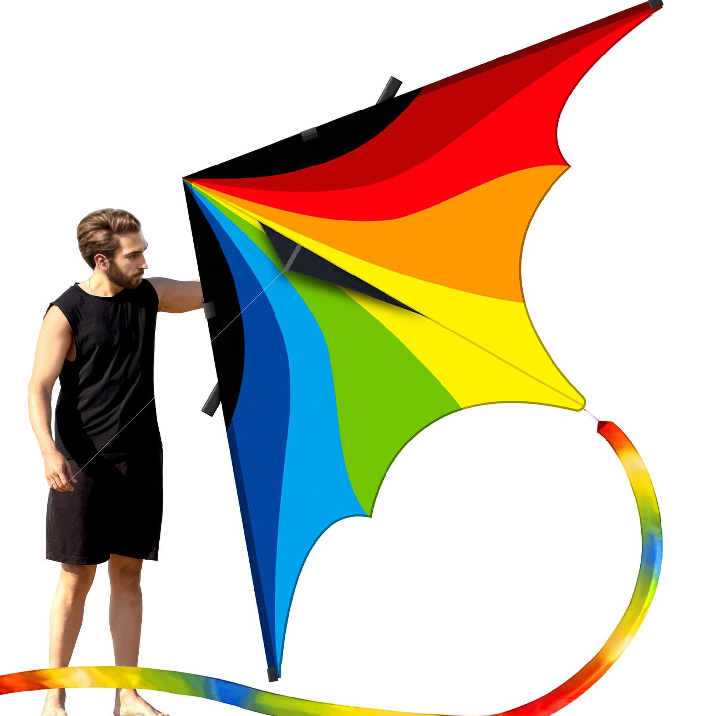 Doinfly Triangular Delta Kite 2.8m – Easy to Fly, Eye-Catching Rainbow Design
