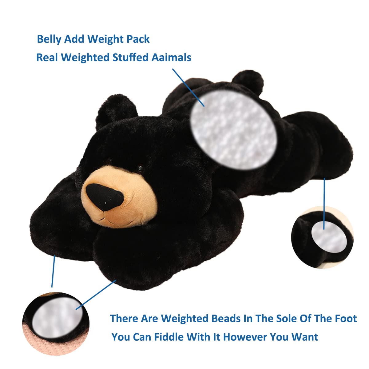 Doireum Weighted Black Bear Plush – 29.5 Inch, 6.2 lb Bear Toy & Throw Pillow