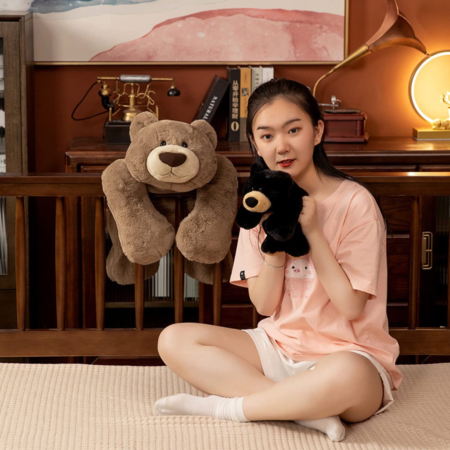 Doireum Weighted Bear Plush – 11.8 inch Black Bear Stuffed Animal & Pillow