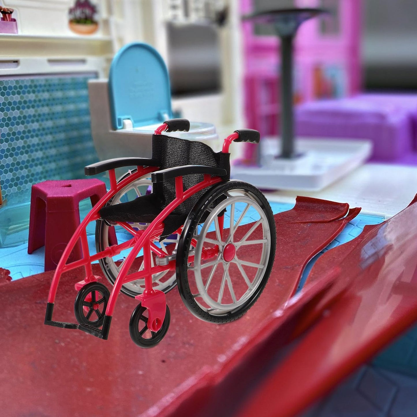 DOITOOL Mini Wheelchair Crutch Props – Realistic Dollhouse Accessory (Red)