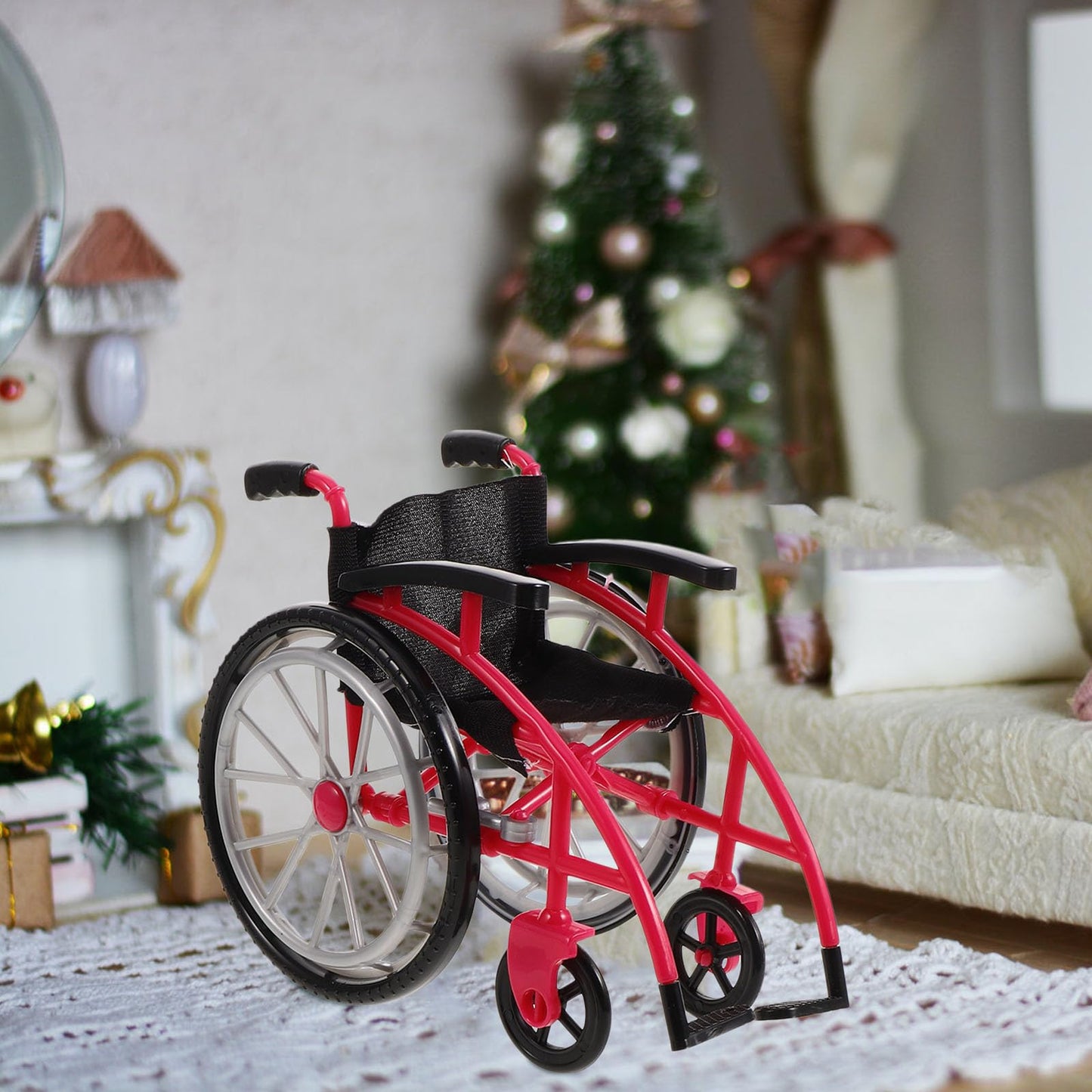 DOITOOL Mini Wheelchair Crutch Props – Realistic Dollhouse Accessory (Red)