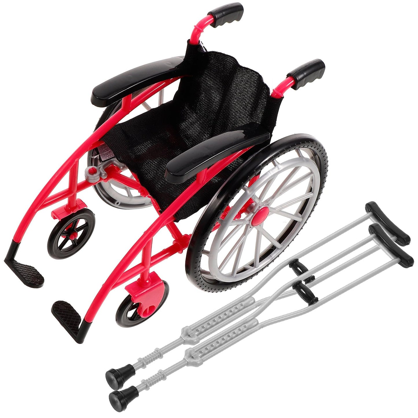 DOITOOL Mini Wheelchair Crutch Props – Realistic Dollhouse Accessory (Red)