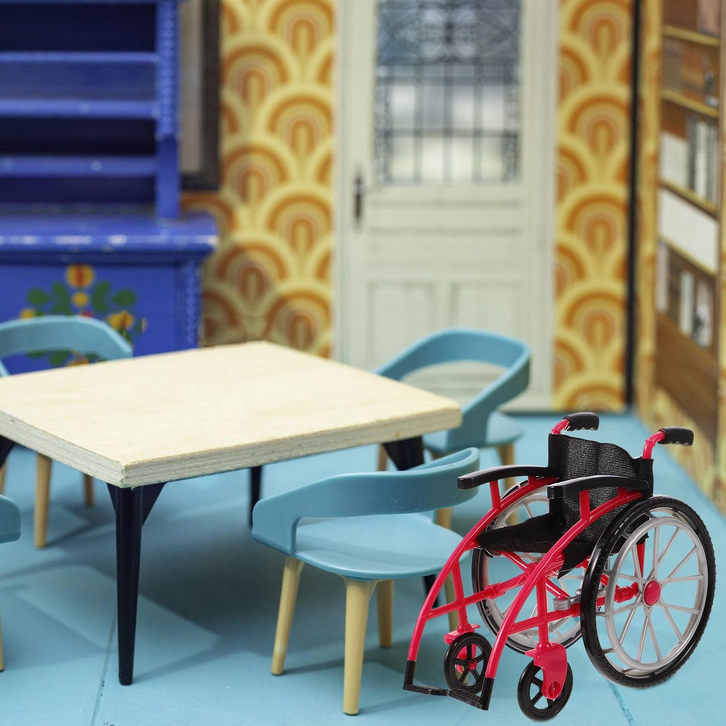 DOITOOL Mini Wheelchair Crutch Props – Realistic Dollhouse Accessory (Red)