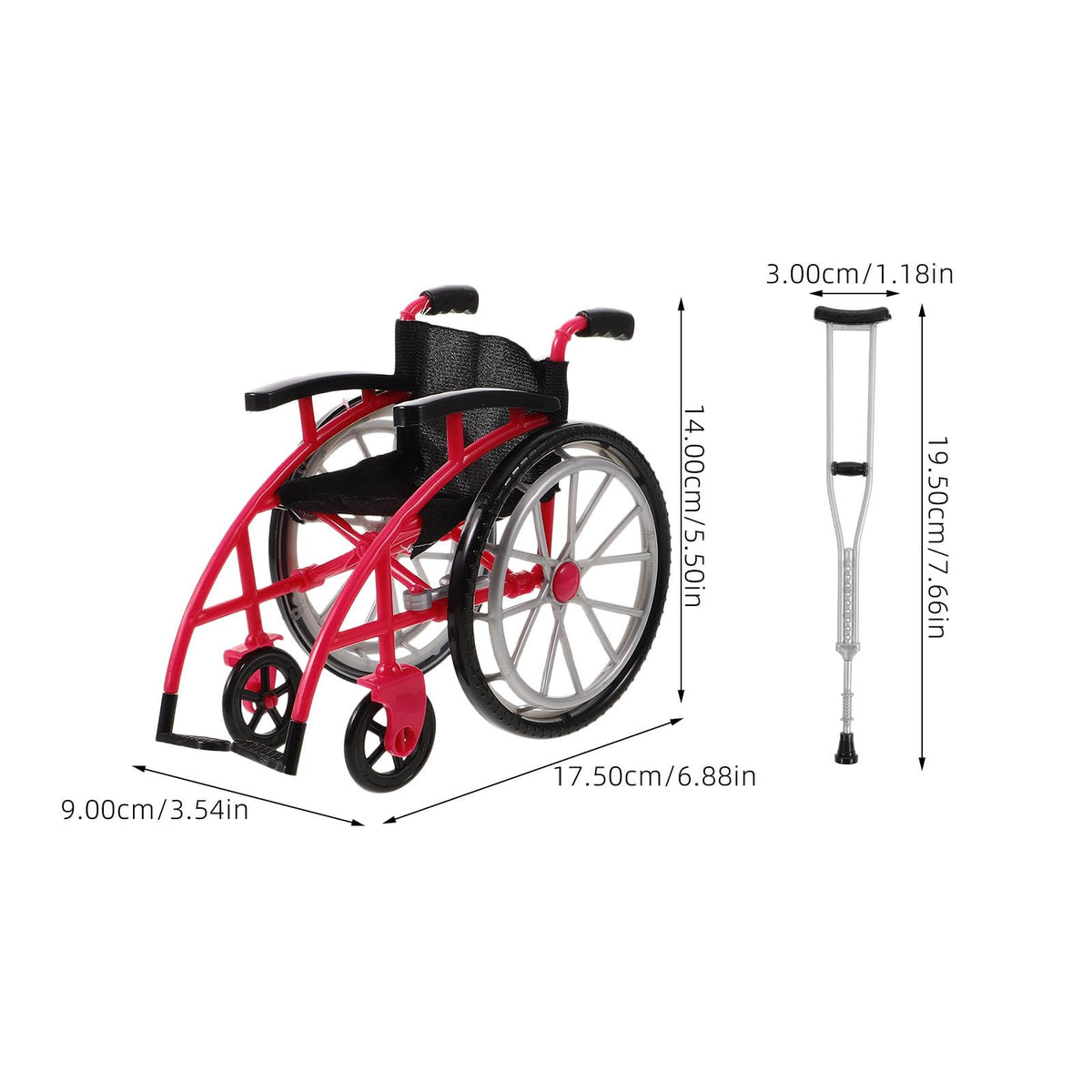 DOITOOL Mini Wheelchair Crutch Props – Realistic Dollhouse Accessory (Red)