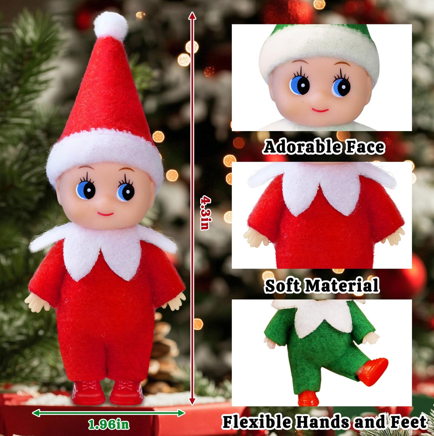 Dokeawo Christmas Tiny Elf Doll – 4.3-Inch Bendable Elf Toys for Tree & Stockings