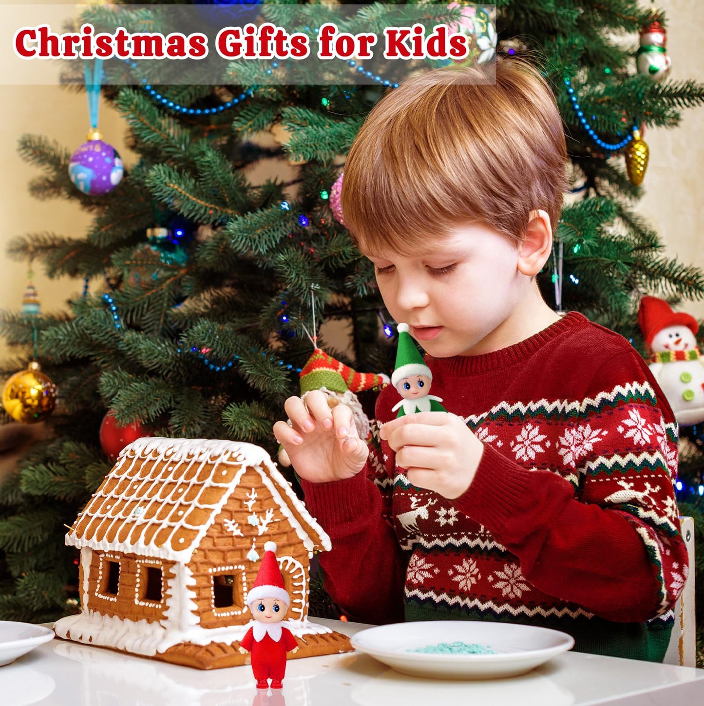 Dokeawo Christmas Tiny Elf Doll – 4.3-Inch Bendable Elf Toys for Tree & Stockings