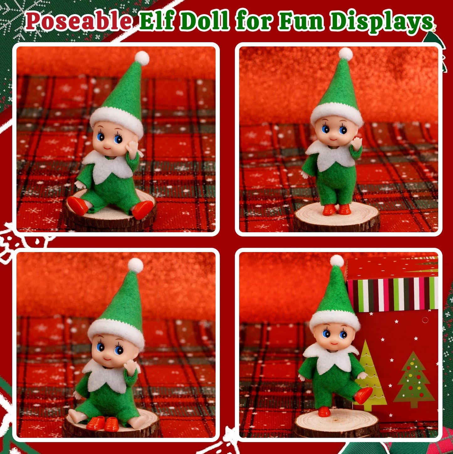 Dokeawo Christmas Tiny Elf Doll – 4.3-Inch Bendable Elf Toys for Tree & Stockings
