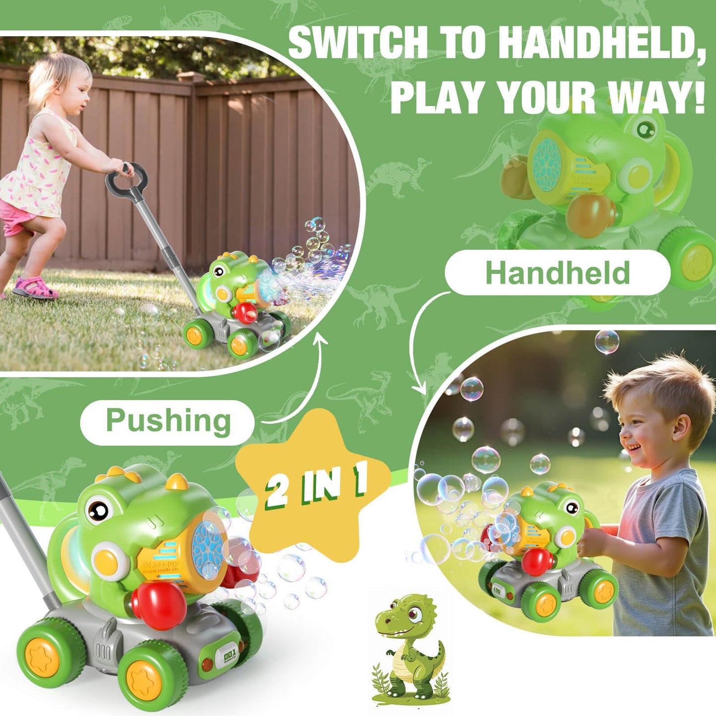 Dolanus Bubble Machine for Toddlers – Dinosaur Boxing Push Car & Outdoor Bubble Toy