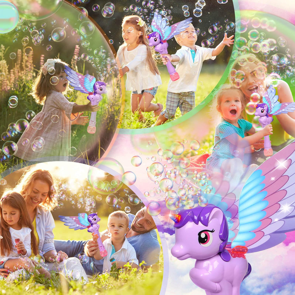 Dolanus Bubble Wand for Kids – Unicorn Theme, LED Lights & Wings | Ages 3-6